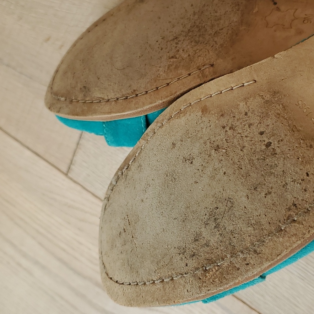 Via Spiga Turquoise Suede V-Raven Loafers - Picture 6 of 15